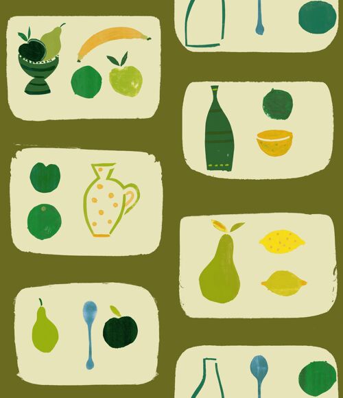 Naive Fruit Wallpaper - Olive - Sample