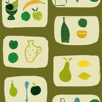 Naive Fruit Wallpaper - Olive - Sample