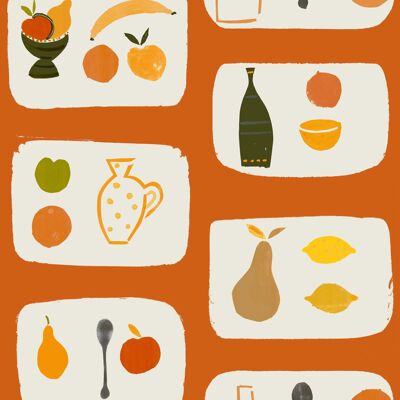 Naive Fruit Wallpaper - Burnt Orange - Sample