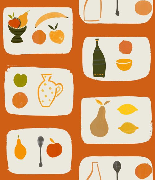 Naive Fruit Wallpaper - Burnt Orange - roll