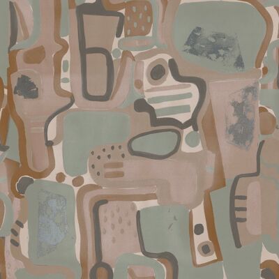 Papier Peint Puzzle Cubiste - Argile - Échantillon