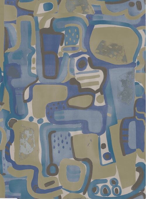 Cubist Jigsaw Wallpaper - Blue - Sample