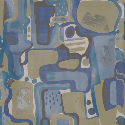Cubist Jigsaw Wallpaper - Blue - Sample