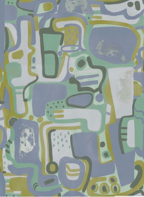 Cubist Jigsaw Wallpaper - Mauve / Mint - roll - Mauve / Mint