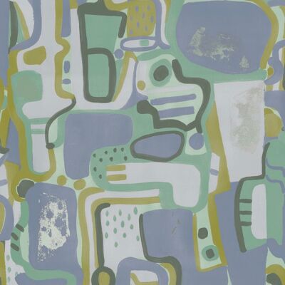 Cubist Jigsaw Wallpaper - Mauve / Mint - roll - Mauve / Mint