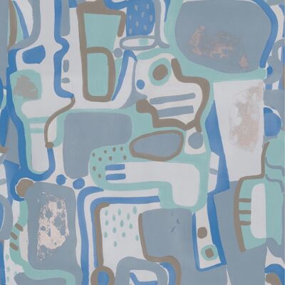 Cubist Jigsaw Wallpaper - Cobalt - Sample