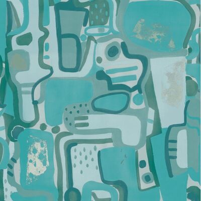 Cubist Jigsaw Wallpaper - Teal - Sample