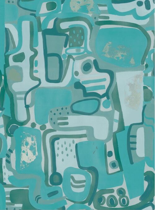 Cubist Jigsaw Wallpaper - Teal - roll