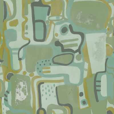 Cubist Jigsaw Wallpaper - Green / Mint - Sample
