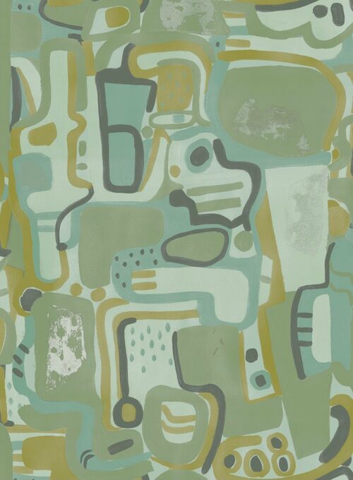 Cubist Jigsaw Wallpaper - Green / Mint - roll