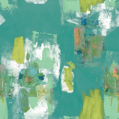Papel pintado pictórico abstracto - verde azulado - rollo