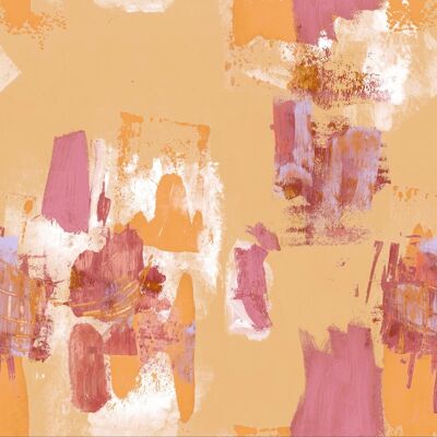 Papel pintado pictórico abstracto - caléndula brillante y frambuesa - rollo