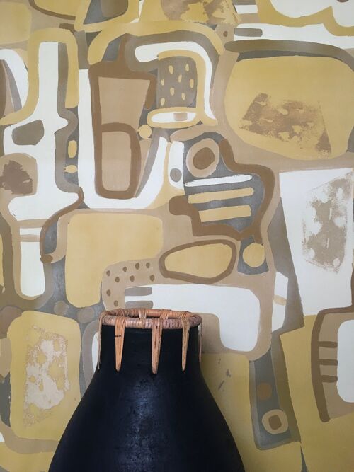 Cubist Jigsaw Wallpaper - Ochre, Tan & Vanilla - roll