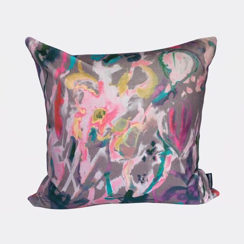 Abstract Floral Velvet Cushion - Pewter + Blush - Complete