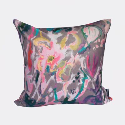 Abstract Floral Velvet Cushion - Pewter + Blush - Cover only
