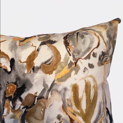 Coussin en Velours Floral Abstrait - Neutre - Complet