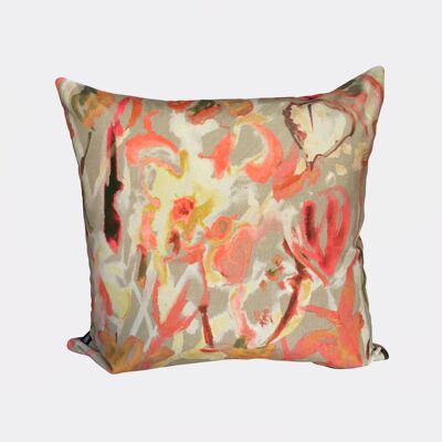Abstract Floral Velvet Cushion - Vanilla - Complete