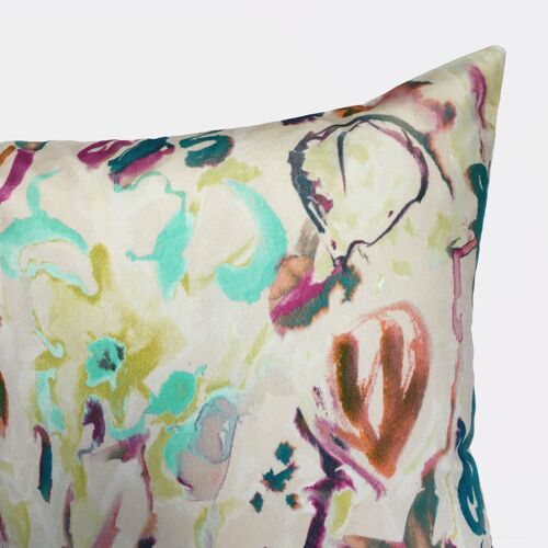 Abstract Floral Velvet Cushion - Off White - Complete