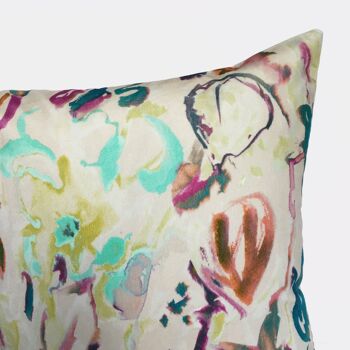 Coussin en Velours Floral Abstrait - Blanc Cassé - Complet