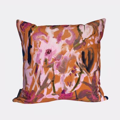 Abstract Floral Velvet Cushion - Burnt Orange - Cover only