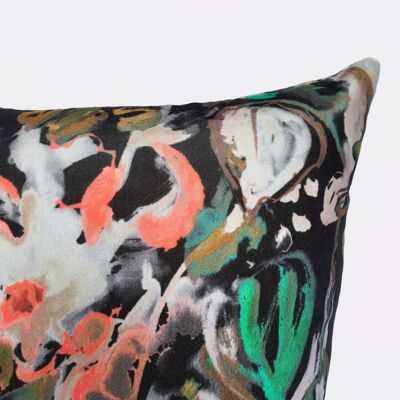 Abstract Floral Velvet Cushion - Off black - Complete