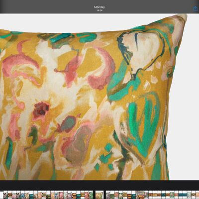 Abstract Floral Velvet Cushion - Yellow - Complete
