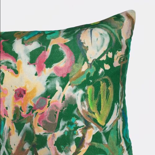 Abstract Floral Velvet Cushion - Green - Complete