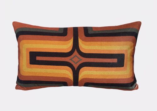 Retro Geometric Velvet Cushion - Terracotta + Orange