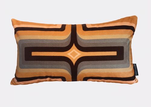 Retro Geometric Velvet Cushion - Tan + Grey