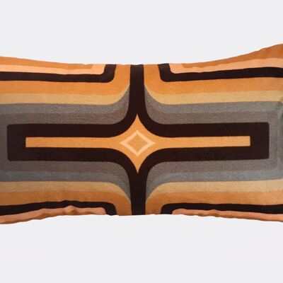 Retro Geometric Velvet Cushion - Tan + Grey