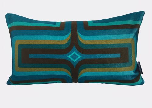 Retro Geometric Velvet Cushion - Turquoise + Olive