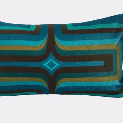 Retro Geometric Velvet Cushion - Turquoise + Olive