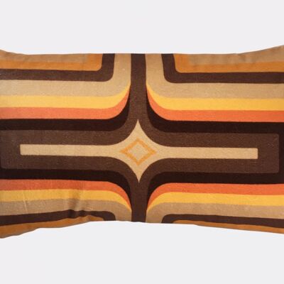 Retro Geometric Velvet Cushion - Tan + Orange