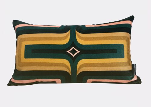 Retro Geometric Velvet Cushion - Bottle + Ochre