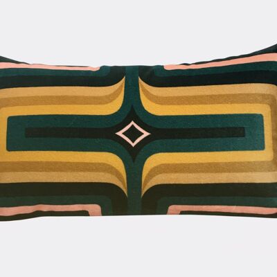 Retro Geometric Velvet Cushion - Bottle + Ochre