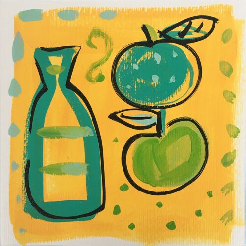 â€˜ Bottle + Fruitâ€™ Yellow Hand Painted Greetings Card