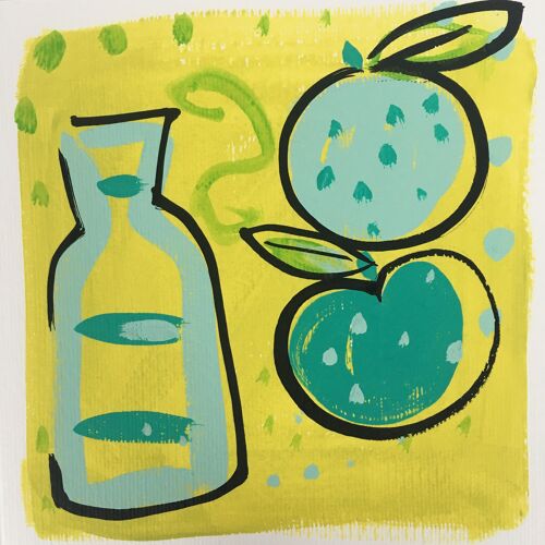 â€˜ Bottle + Fruitâ€™ Lime Hand Painted Greetings Card