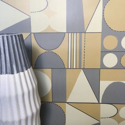 Taking Shape Wallpaper – Stroh, Grau + Vanille – Muster