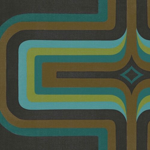 70s Geometric wallpaper, Turquoise + Slate - Roll