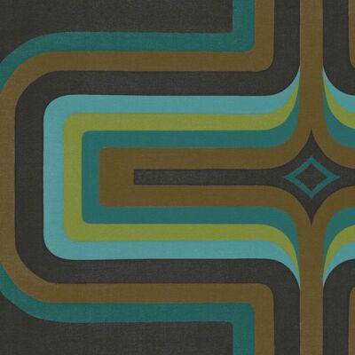 Papier peint géométrique années 70, Turquoise + Ardoise - Rouleau