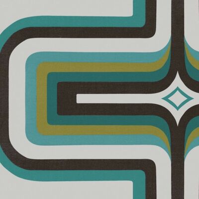Papier peint géométrique années 70, Turquoise - Rouleau