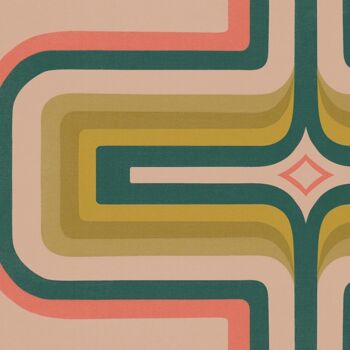 Papier peint géométrique années 70, Corail + vert - Echantillon