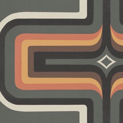 Kopie der geometrischen Tapete der 70er Jahre Grau + Orange - Rolle
