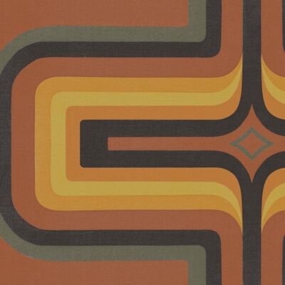 Papel pintado geométrico años 70 Terracota + Naranja - Muestra