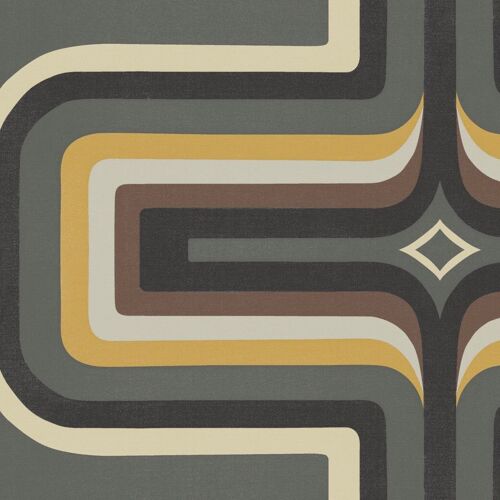 70s Geometric wallpaper Grey + yellow - Roll