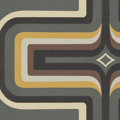 Papier peint géométrique années 70 Gris + jaune - Rouleau