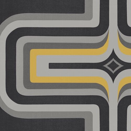 70s Geometric wallpaper Slate + Yellow - Sample