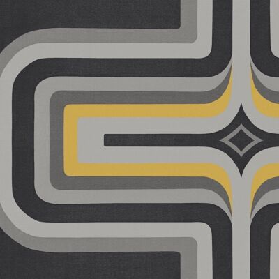 70er geometrische Tapete Schiefer + Gelb - Musterstück