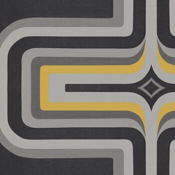Papier peint géométrique années 70 Ardoise + Jaune - Echantillon