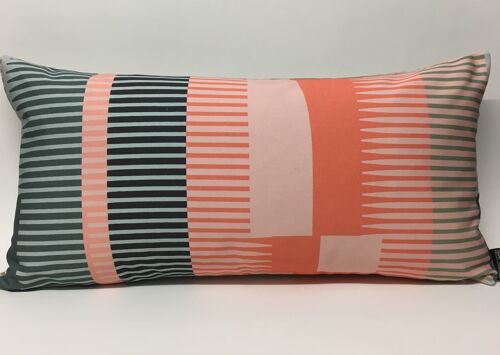 Combed Stripe Cushion - Coral + Blush + Grey - Back in stock